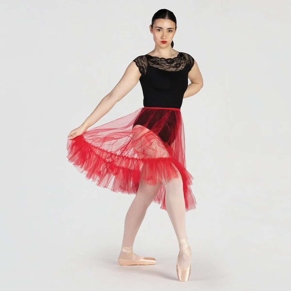 1st Position Frill Hemmed Long Wrap Net Skirt