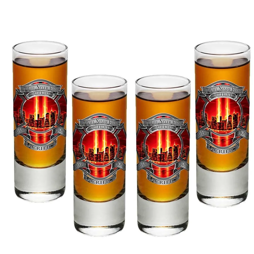 9/11 Firefighter Red Skies Shot Glasses