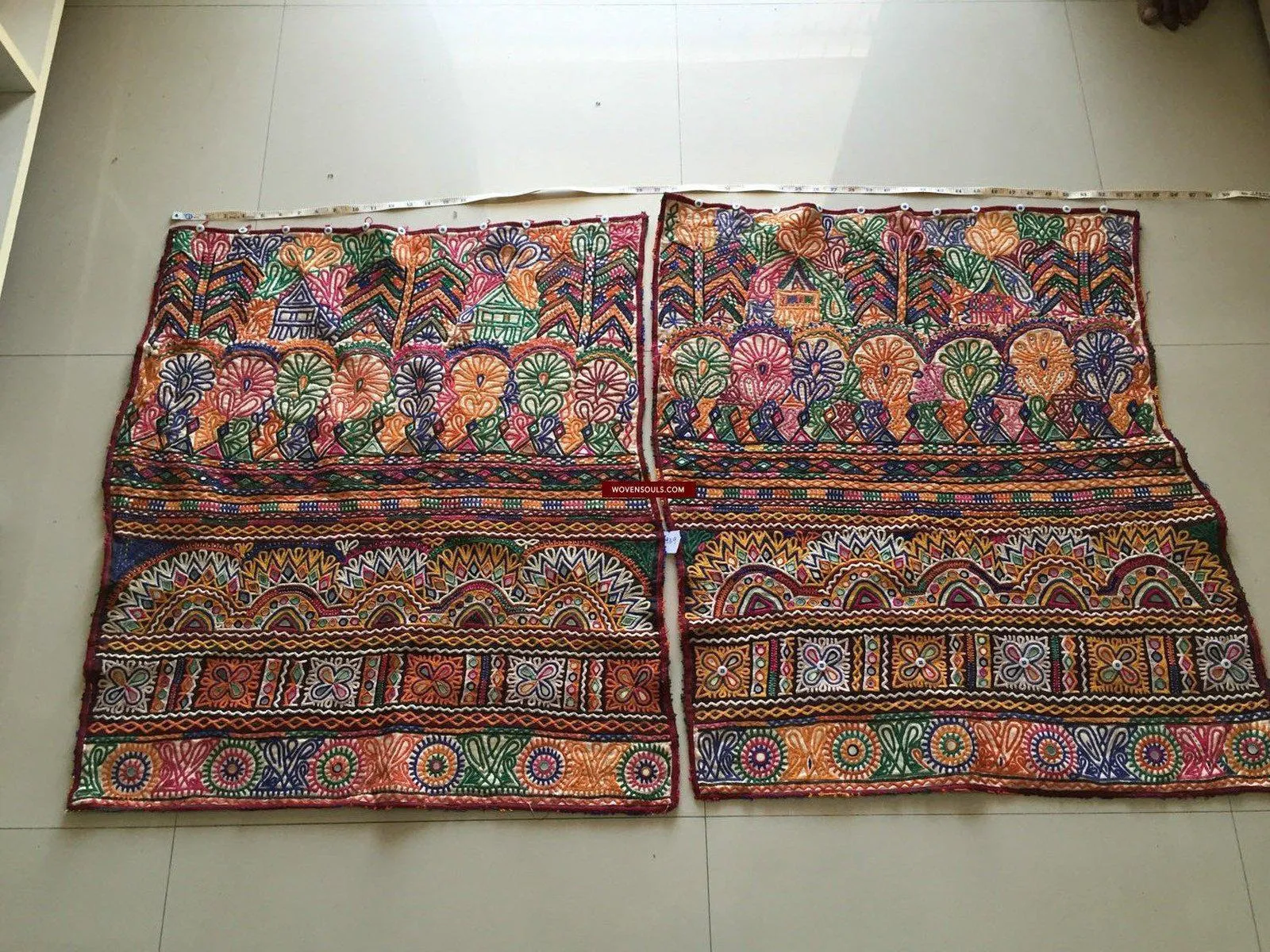 939 Masterpiece Dowry Bag Front Back Pair - Vintage Rabari Embroidery from Gujarat