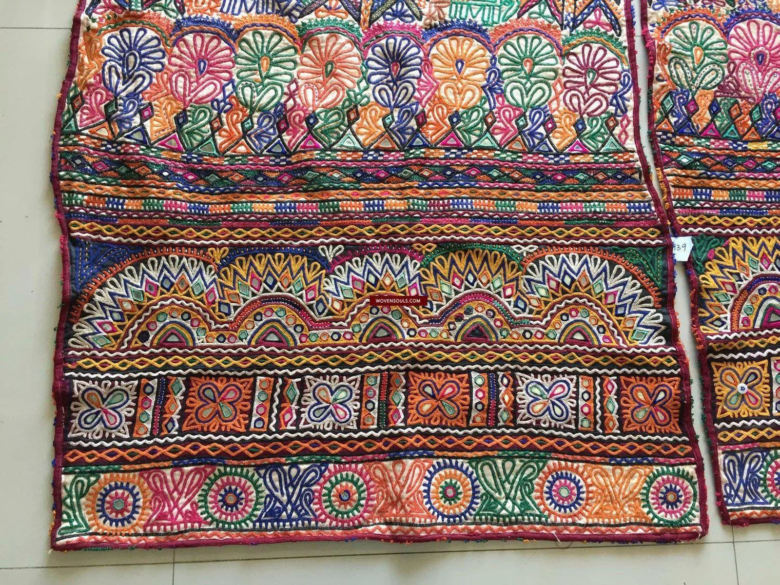 939 Masterpiece Dowry Bag Front Back Pair - Vintage Rabari Embroidery from Gujarat