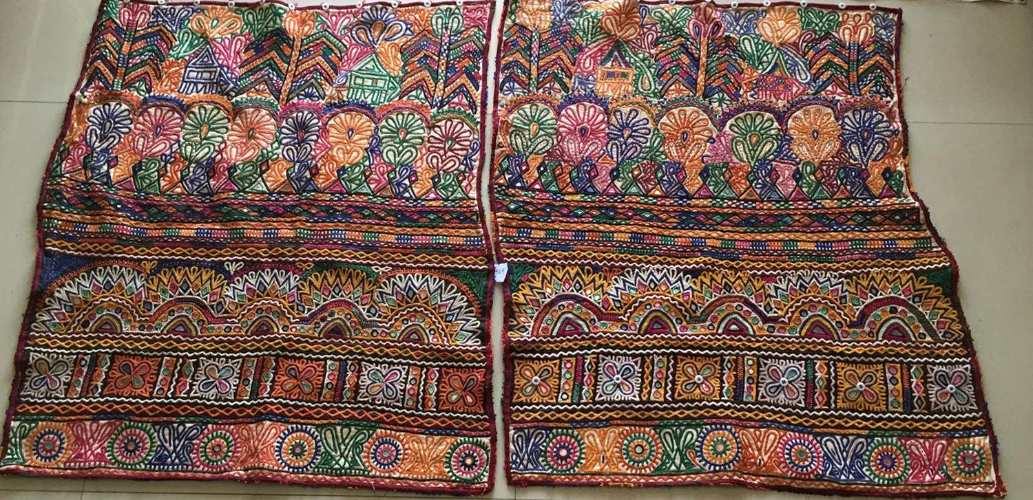 939 Masterpiece Dowry Bag Front Back Pair - Vintage Rabari Embroidery from Gujarat