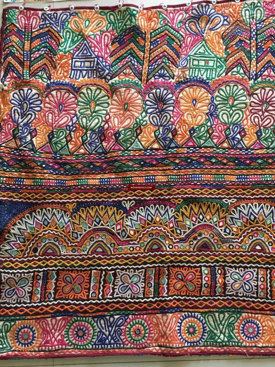 939 Masterpiece Dowry Bag Front Back Pair - Vintage Rabari Embroidery from Gujarat