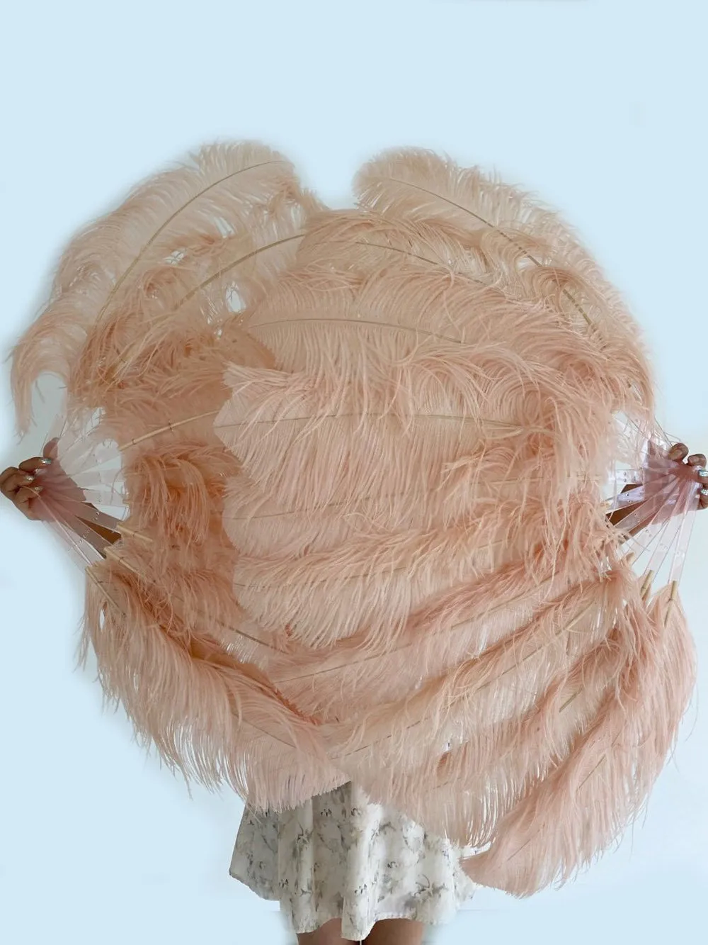 A pair Single layer Deep peach Beginner’s Ostrich Feather Fan