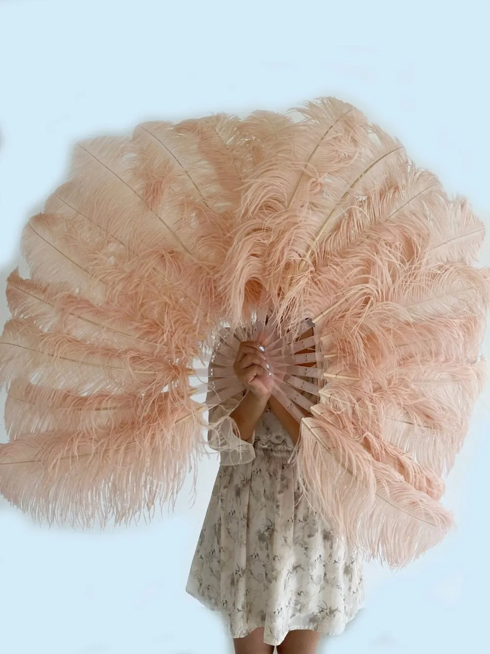 A pair Single layer Deep peach Beginner’s Ostrich Feather Fan