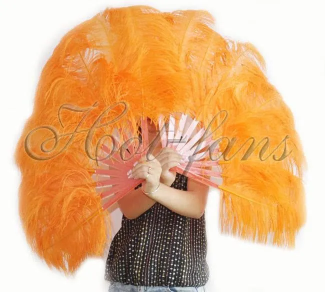 A pair Single layer orange Beginner’s Ostrich Feather Fan