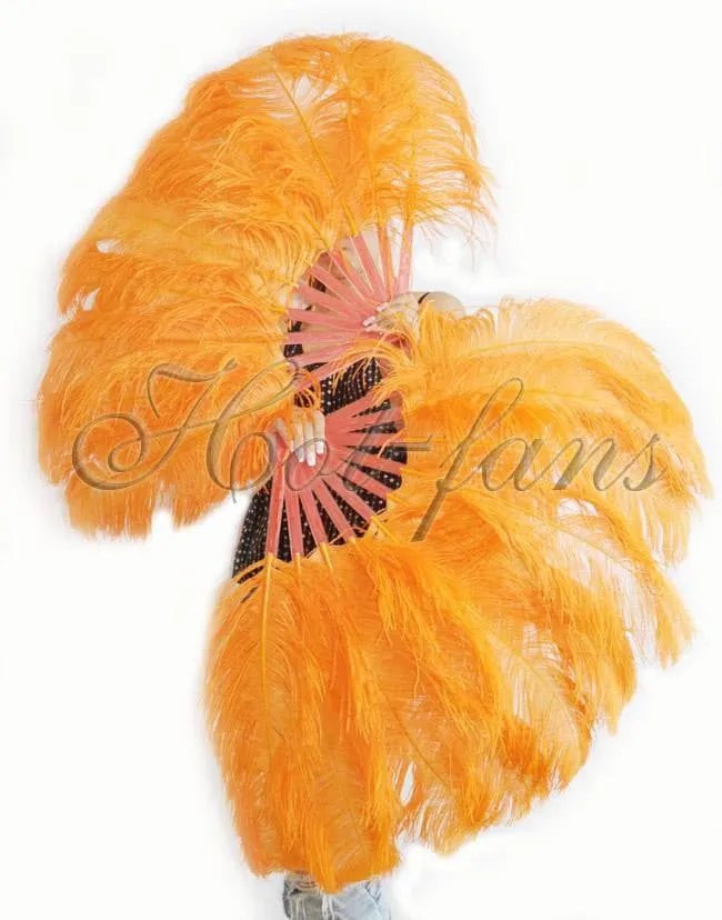 A pair Single layer orange Beginner’s Ostrich Feather Fan