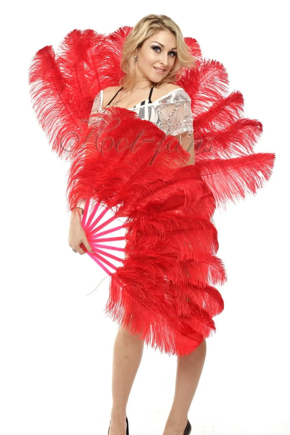 A pair Single layer pink Beginner’s Ostrich Feather Fan