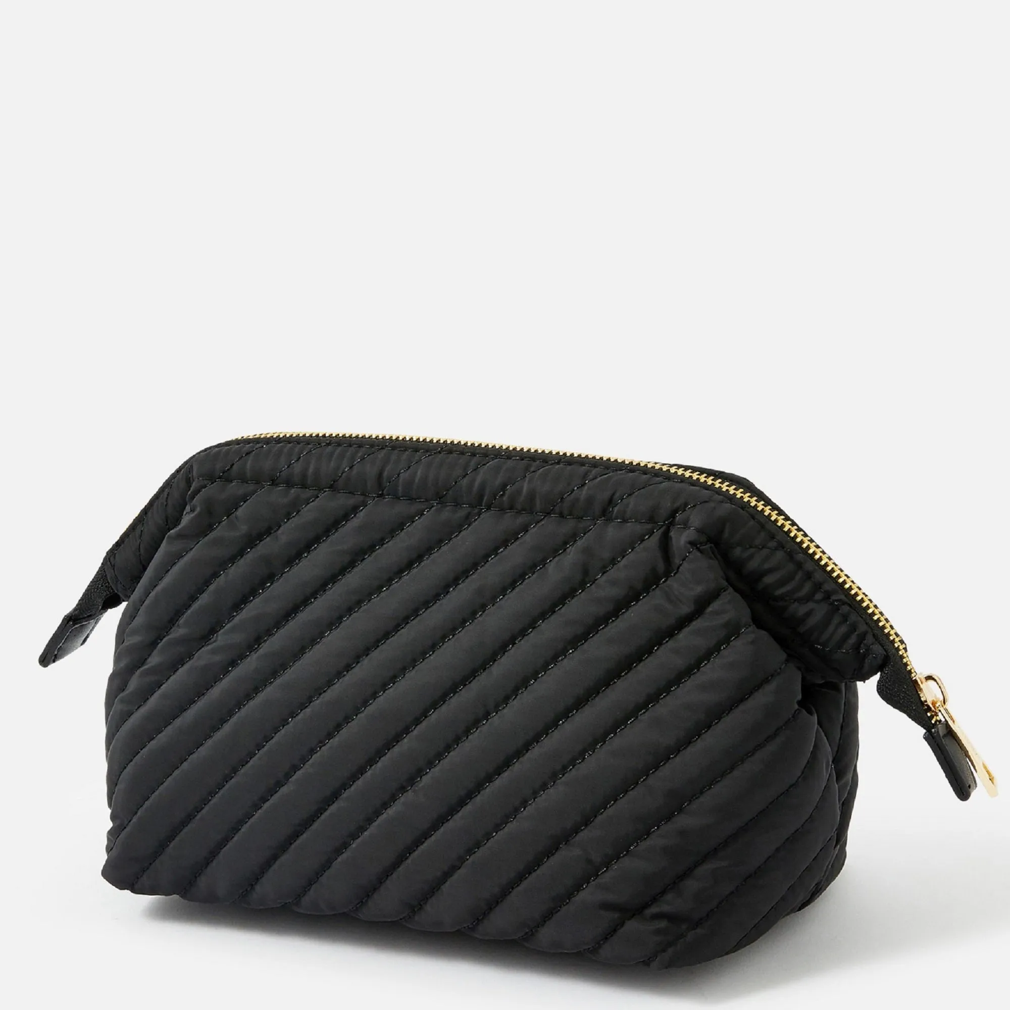 Accessorize London Women's Faux Leather Black Quilted Wash Bag