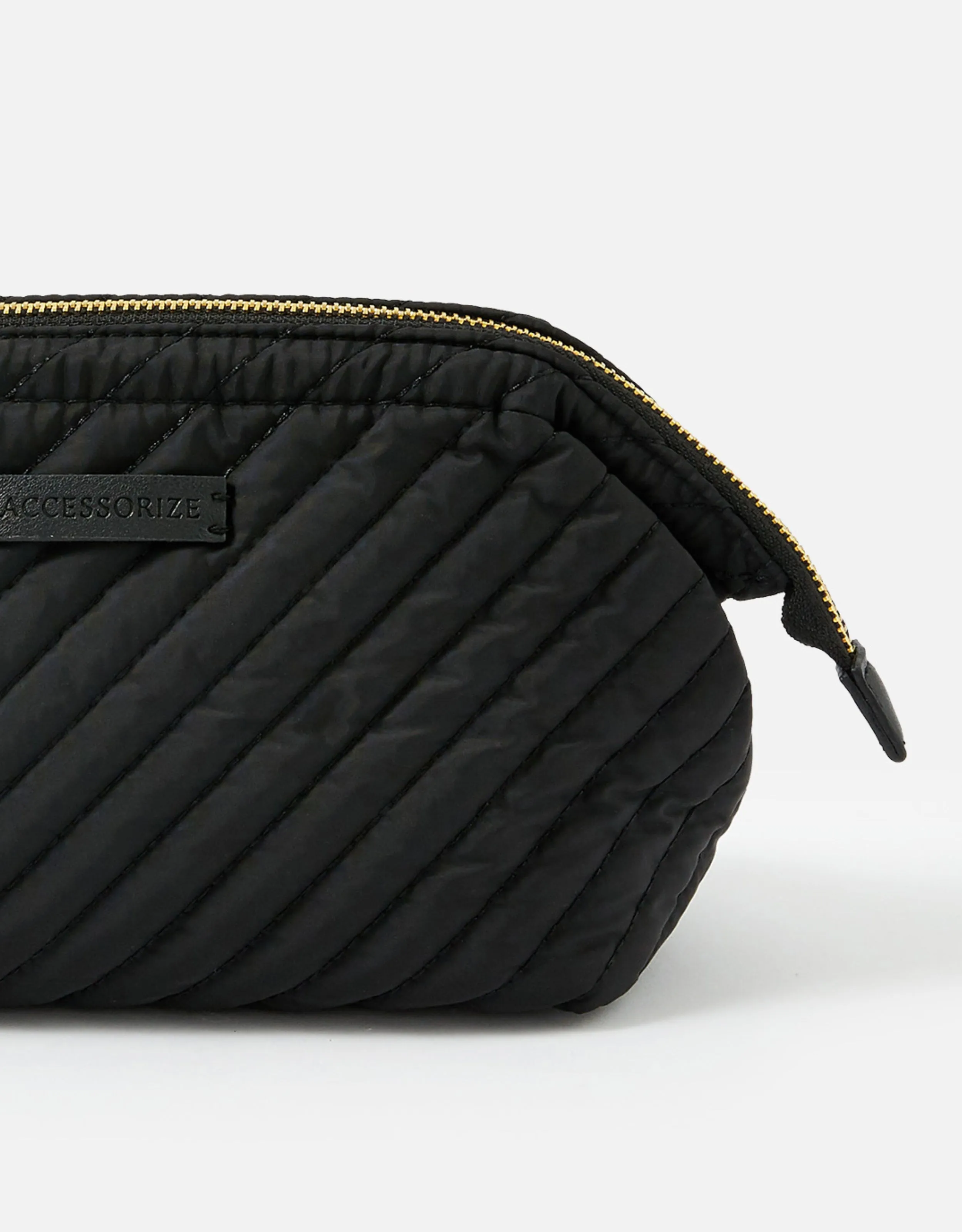 Accessorize London Women's Faux Leather Black Quilted Wash Bag