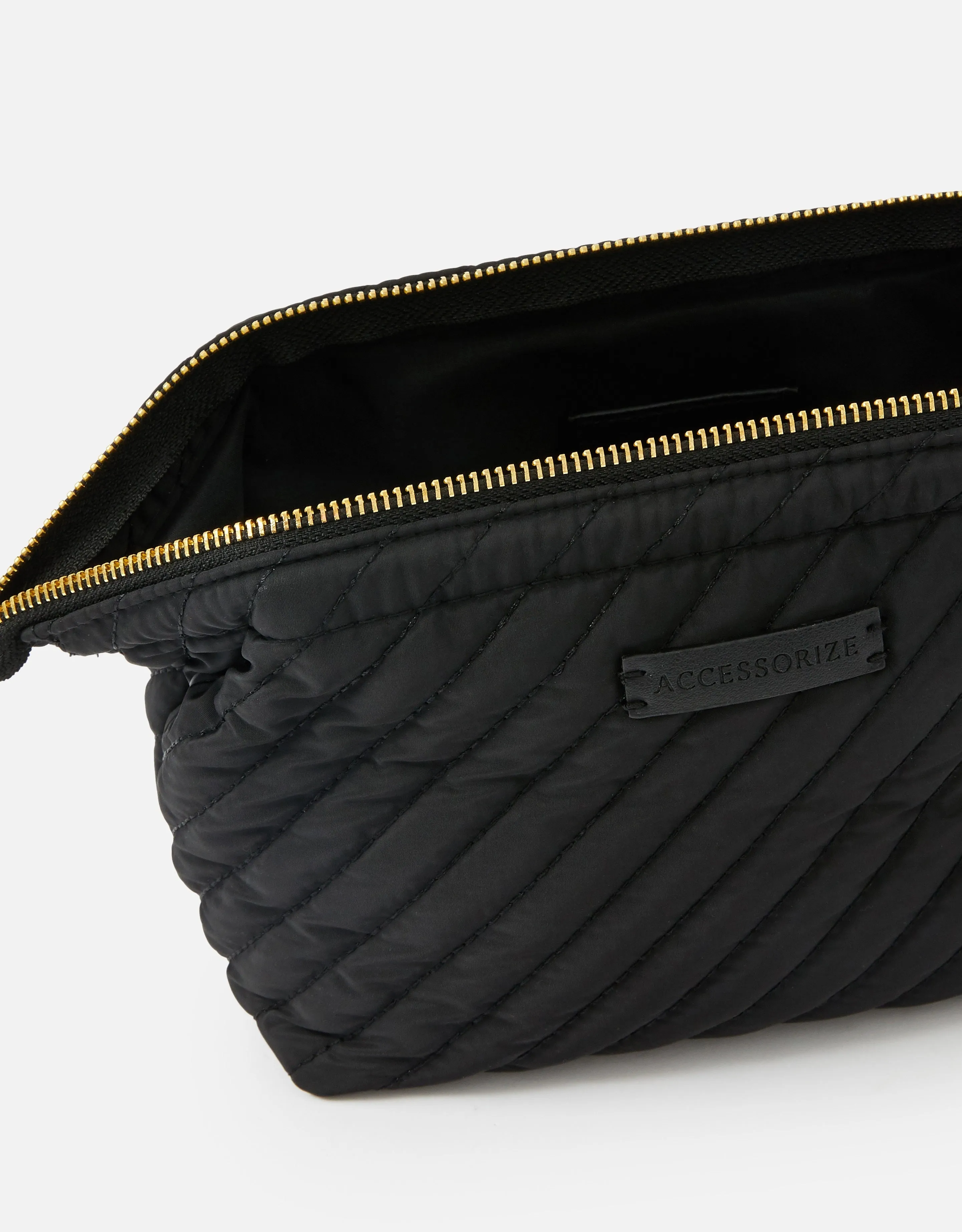 Accessorize London Women's Faux Leather Black Quilted Wash Bag
