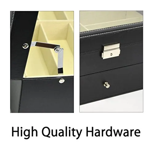 ADTL 3 Gifts for Free 12 Grids Double-Layer Black PU Leather Organizer Sunglass Eyewear Storage Box