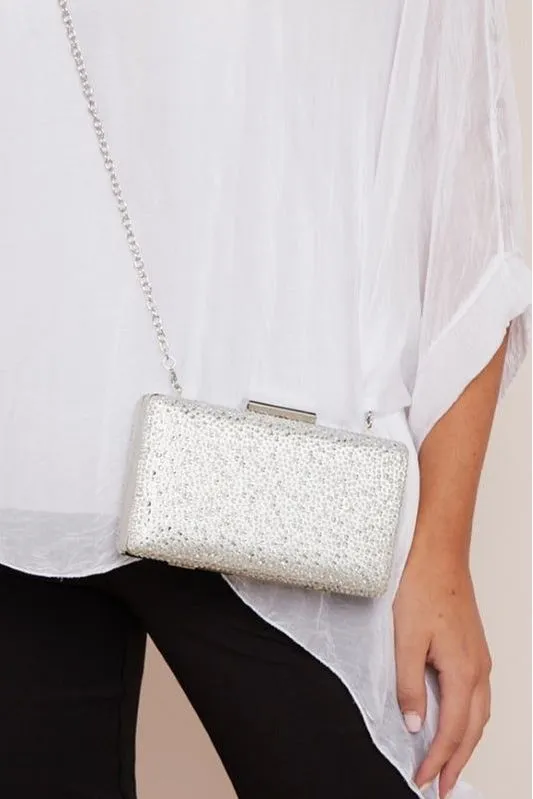 Aftershock London Silver Glitter Evening Clutch Bag