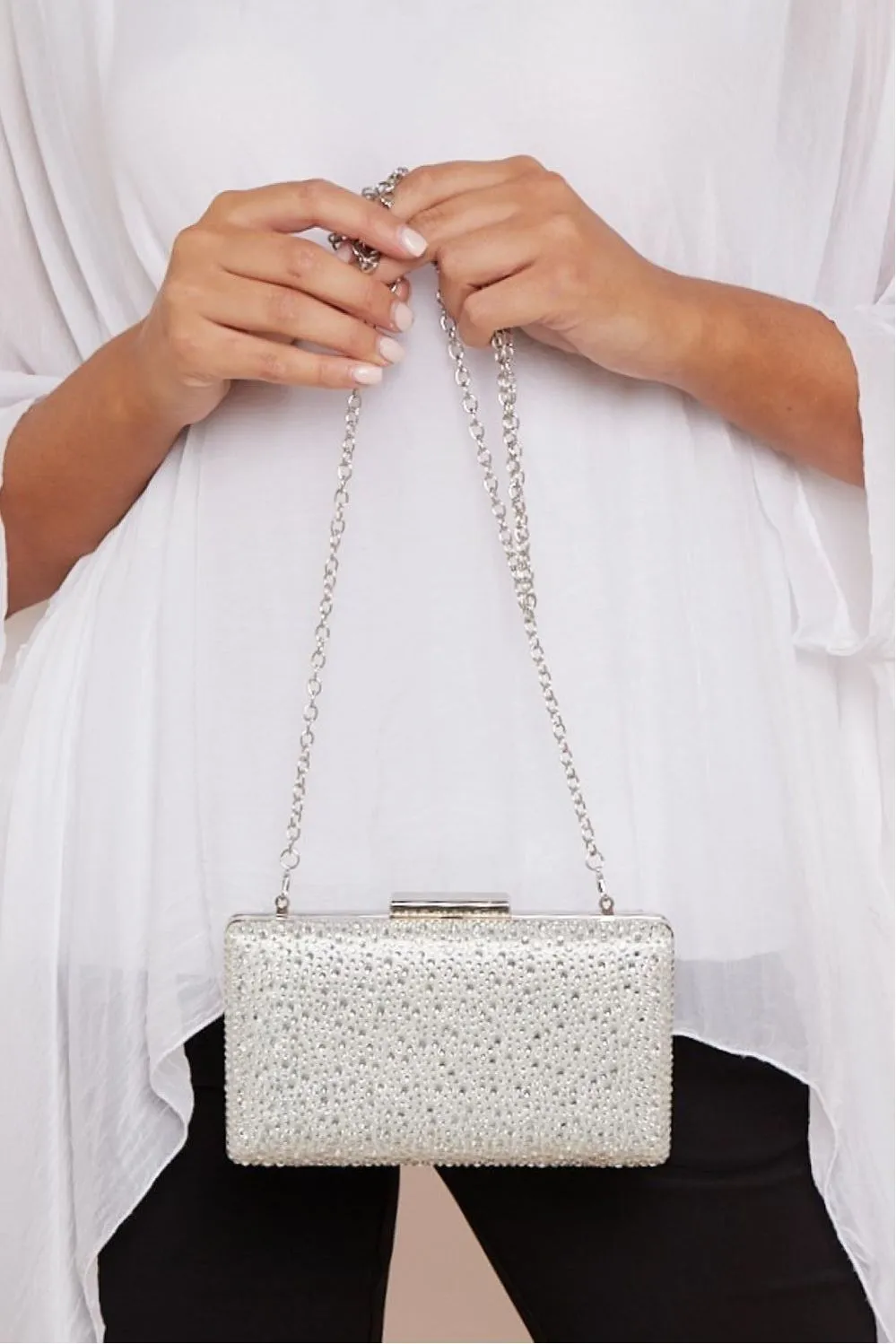 Aftershock London Silver Glitter Evening Clutch Bag