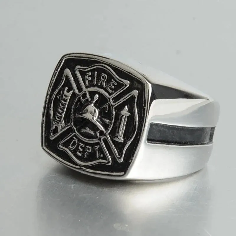 American Firefighter Silver Plated Men's  Ring