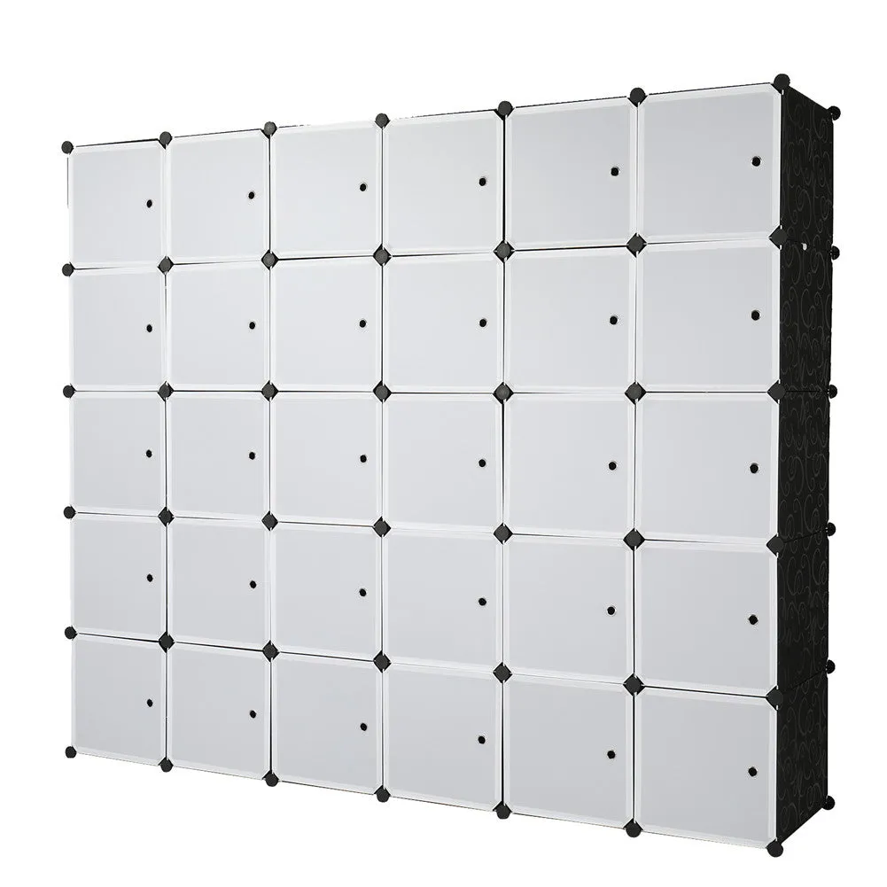 AMYOVE 5 Layer 30 Grid Cube Storage with 6 Hangers Wardrobe for Living Room