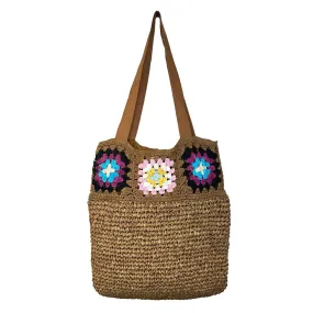 Anju Jewelry - Nola Raffia & Cotton Crochet Bag, Brown