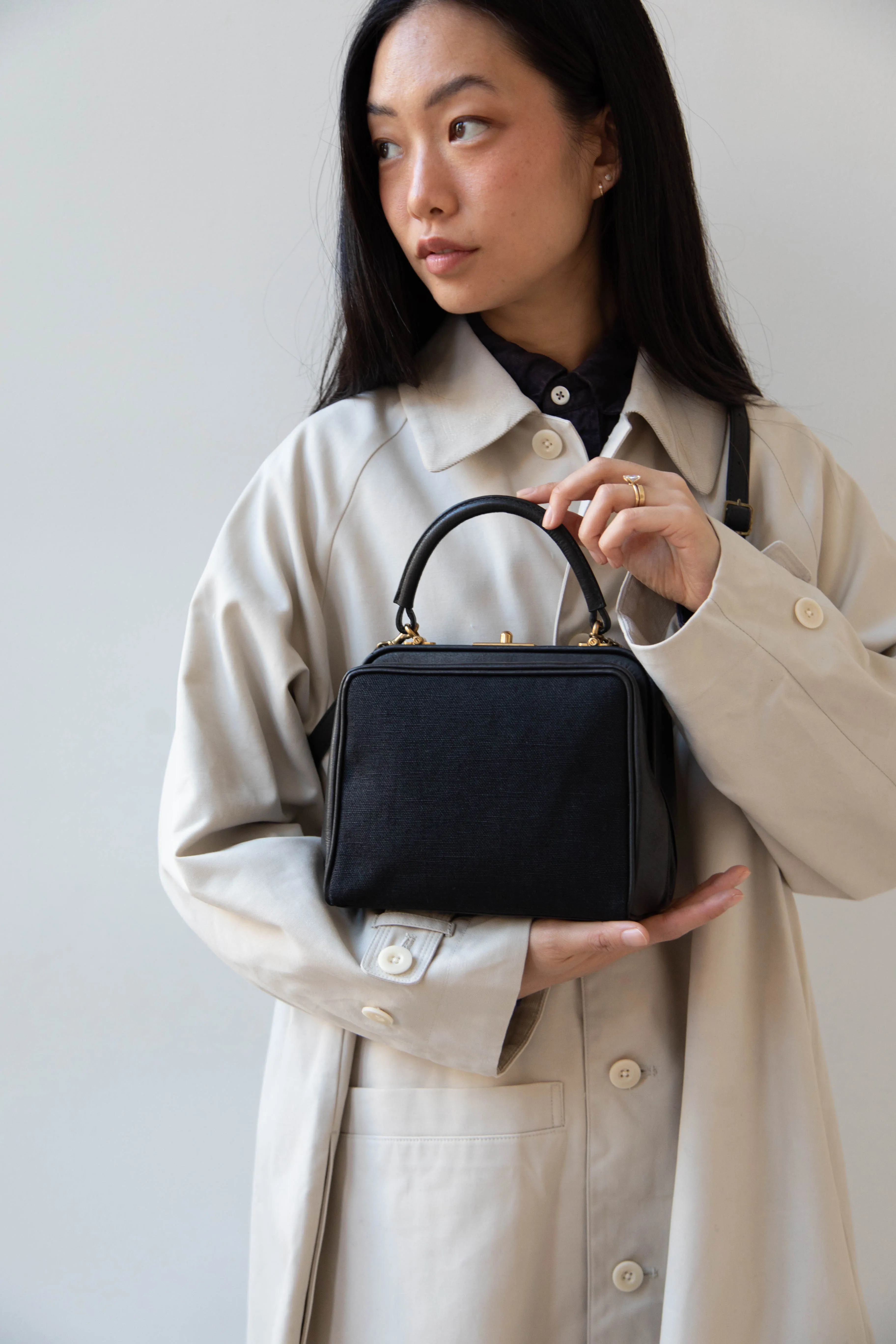 Arts & Science | Box Doctor Bag in Black Leather & Linen