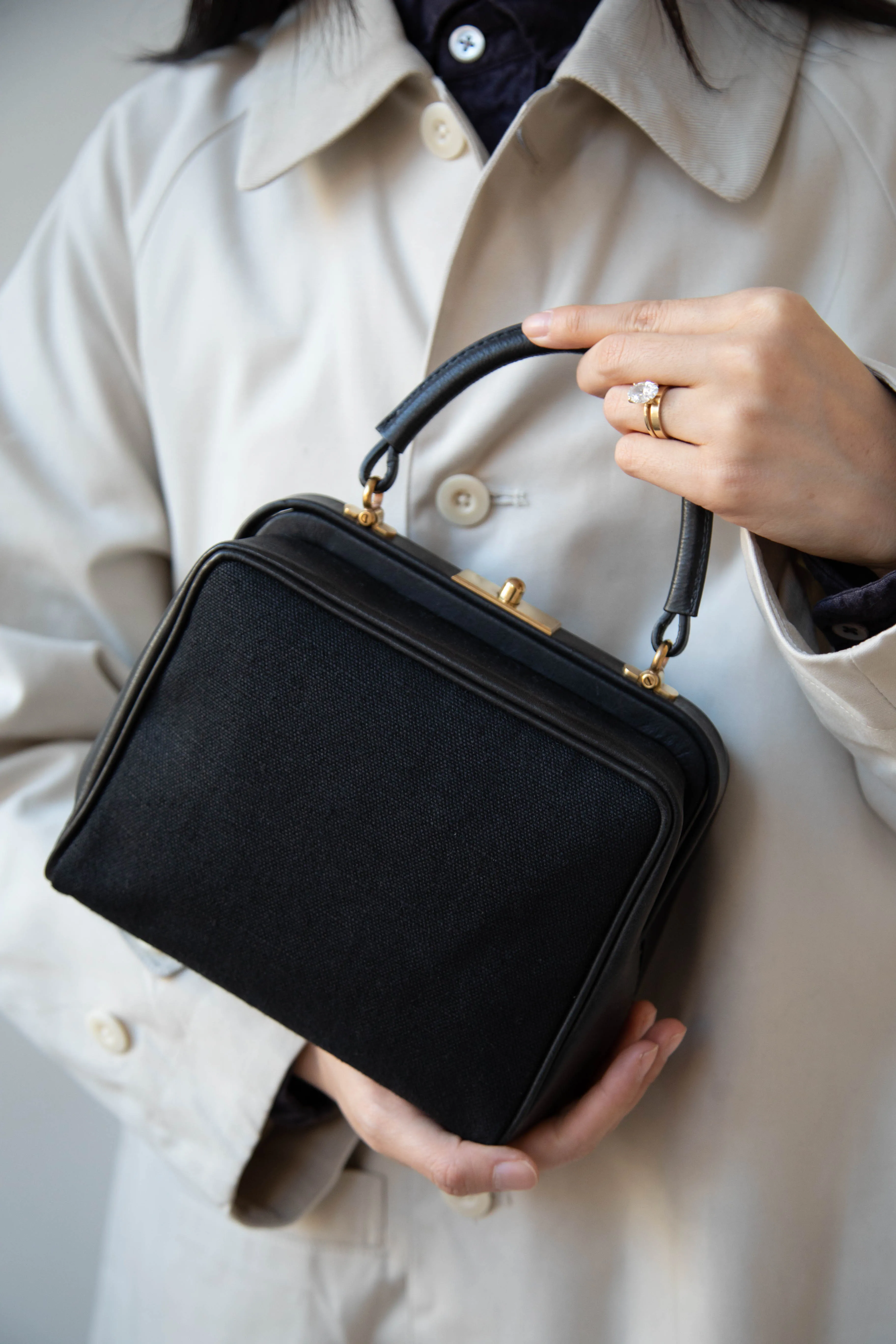 Arts & Science | Box Doctor Bag in Black Leather & Linen