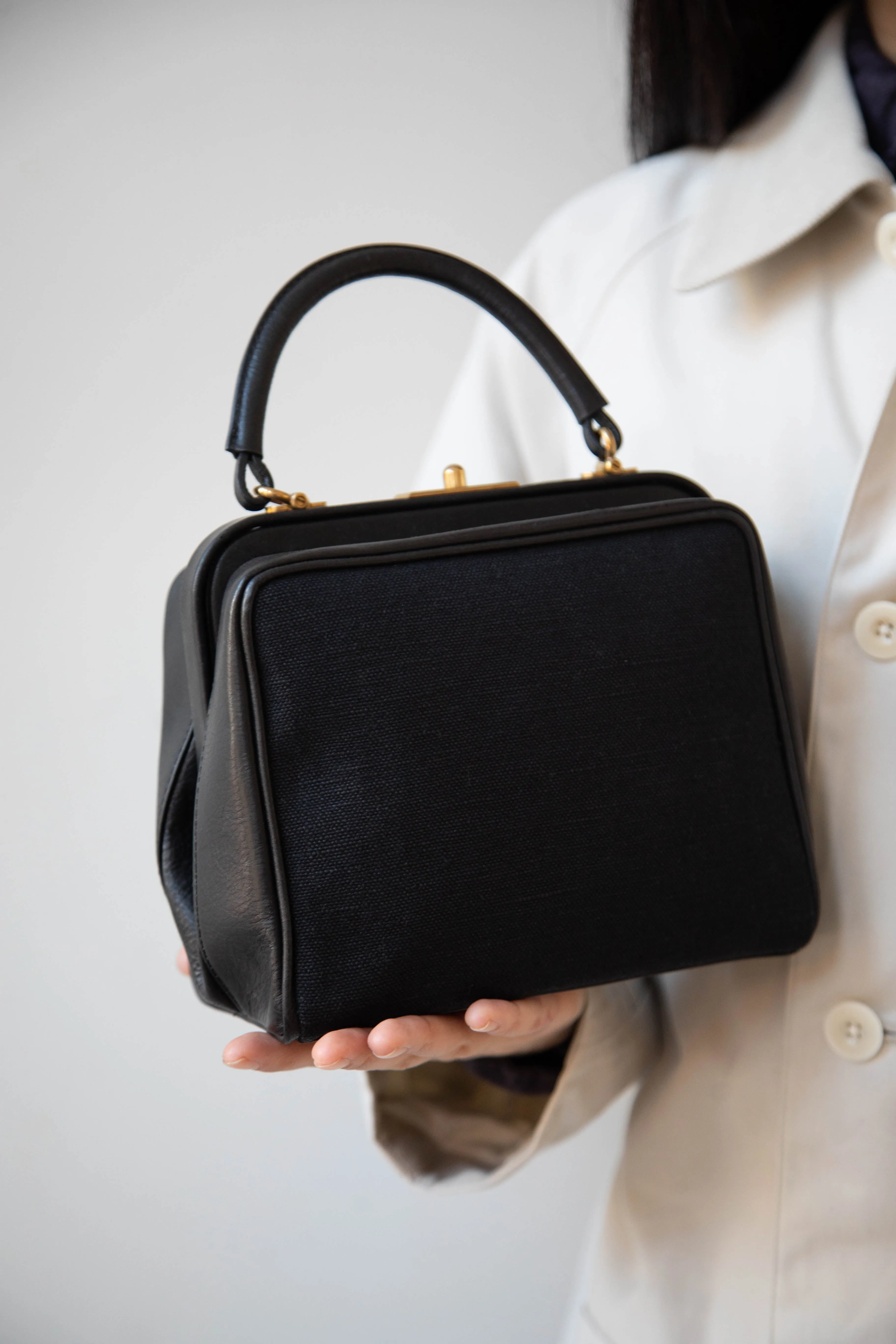 Arts & Science | Box Doctor Bag in Black Leather & Linen