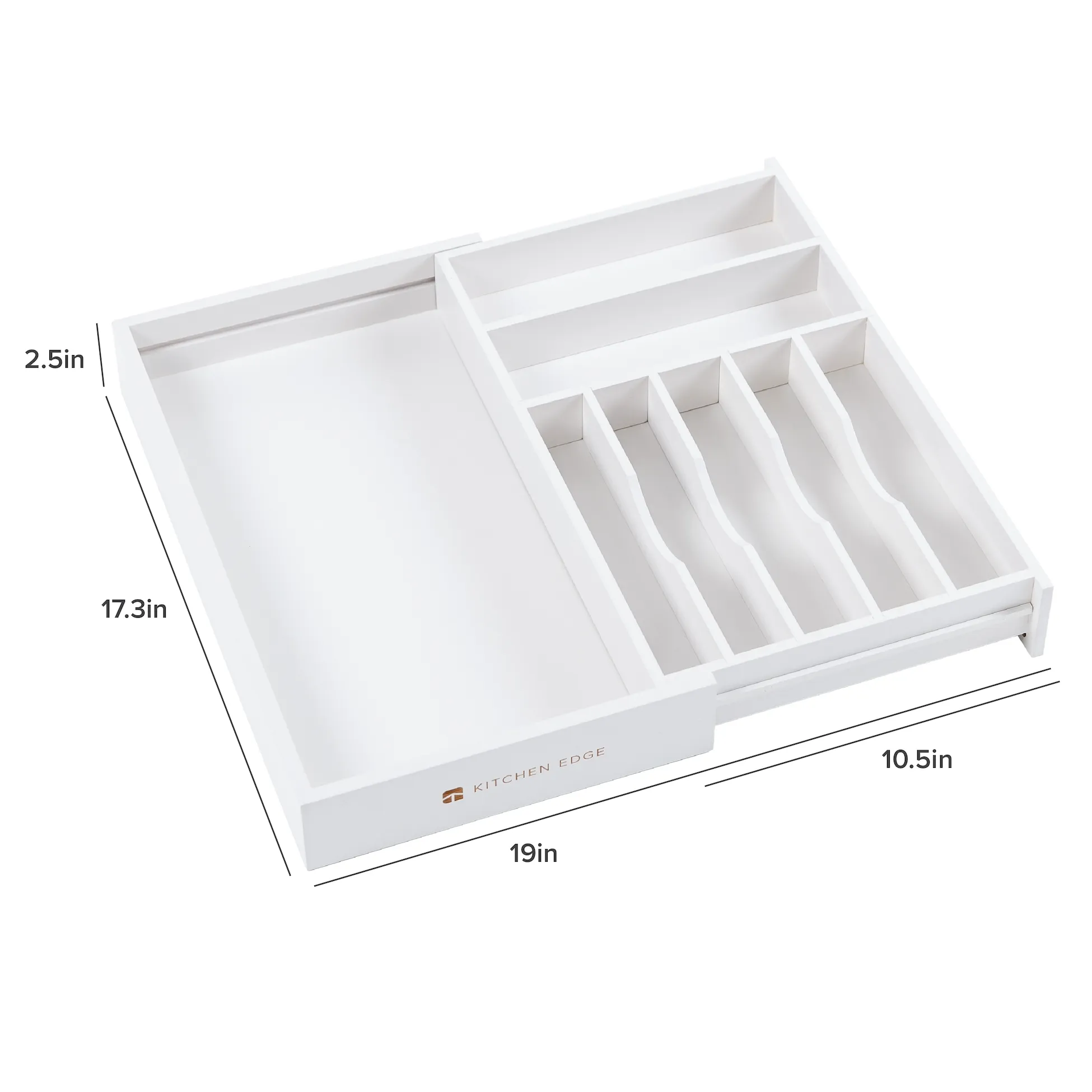 Bamboo Drawer Organizer for Silverware & Utensils - White Finish (Expands 10.5-19in)