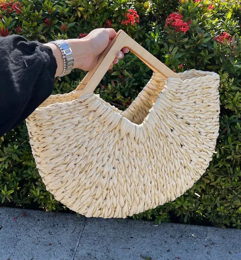 BGT81781 Isabella Wooden Handle Straw Tote Bag