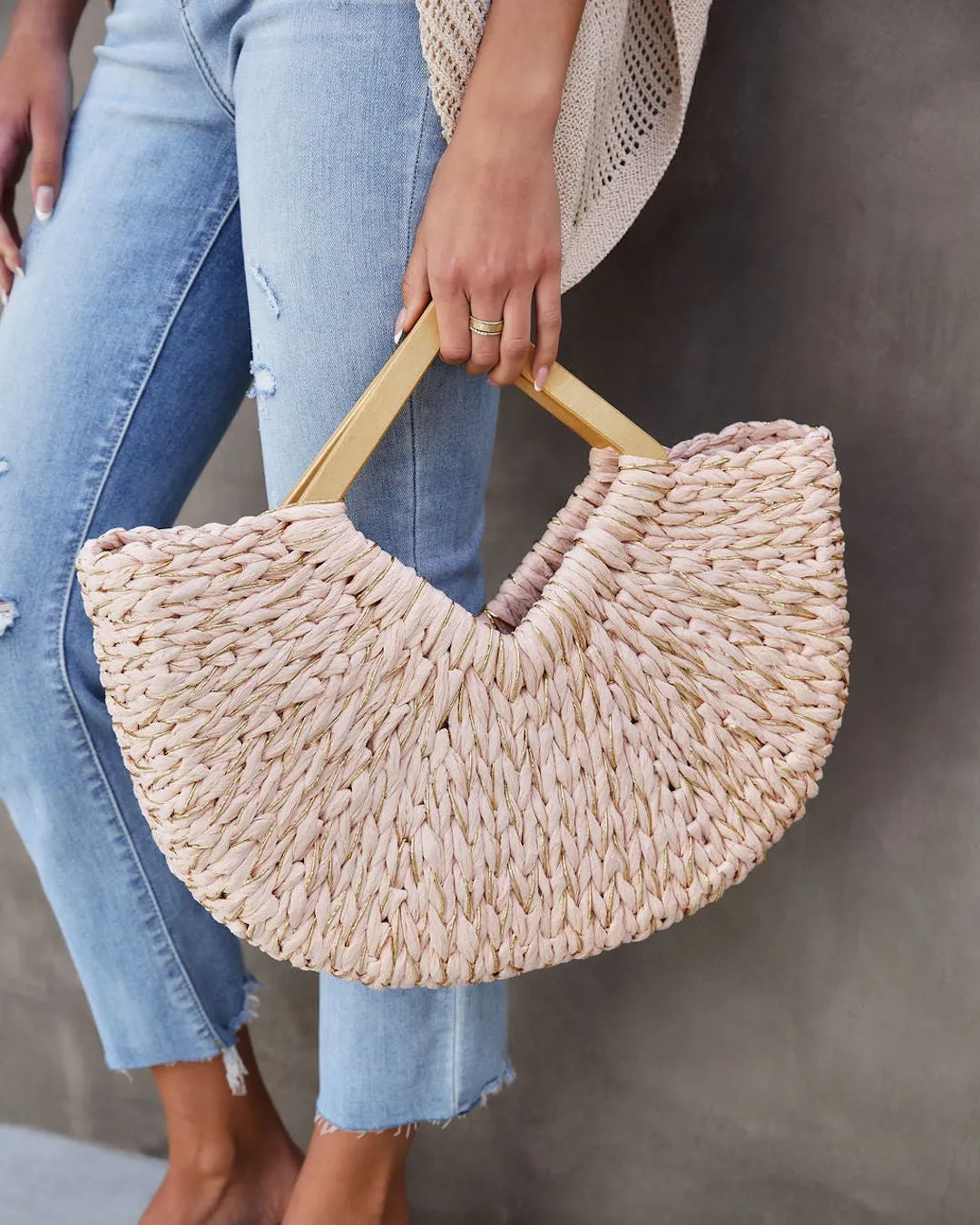 BGT81781 Isabella Wooden Handle Straw Tote Bag