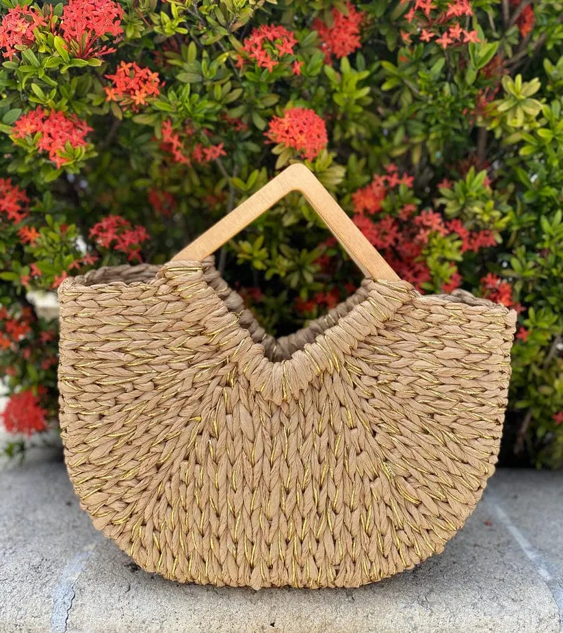 BGT81781 Isabella Wooden Handle Straw Tote Bag