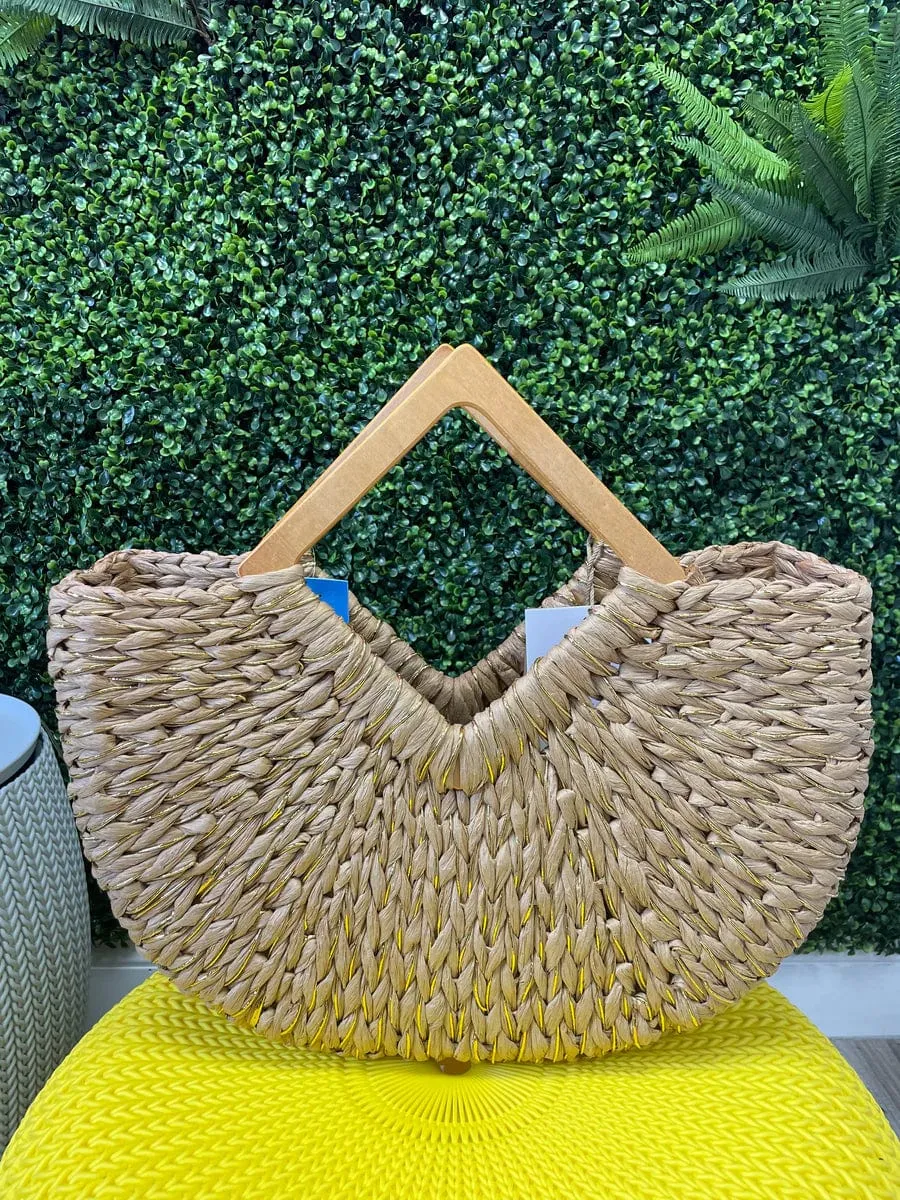 BGT81781 Isabella Wooden Handle Straw Tote Bag