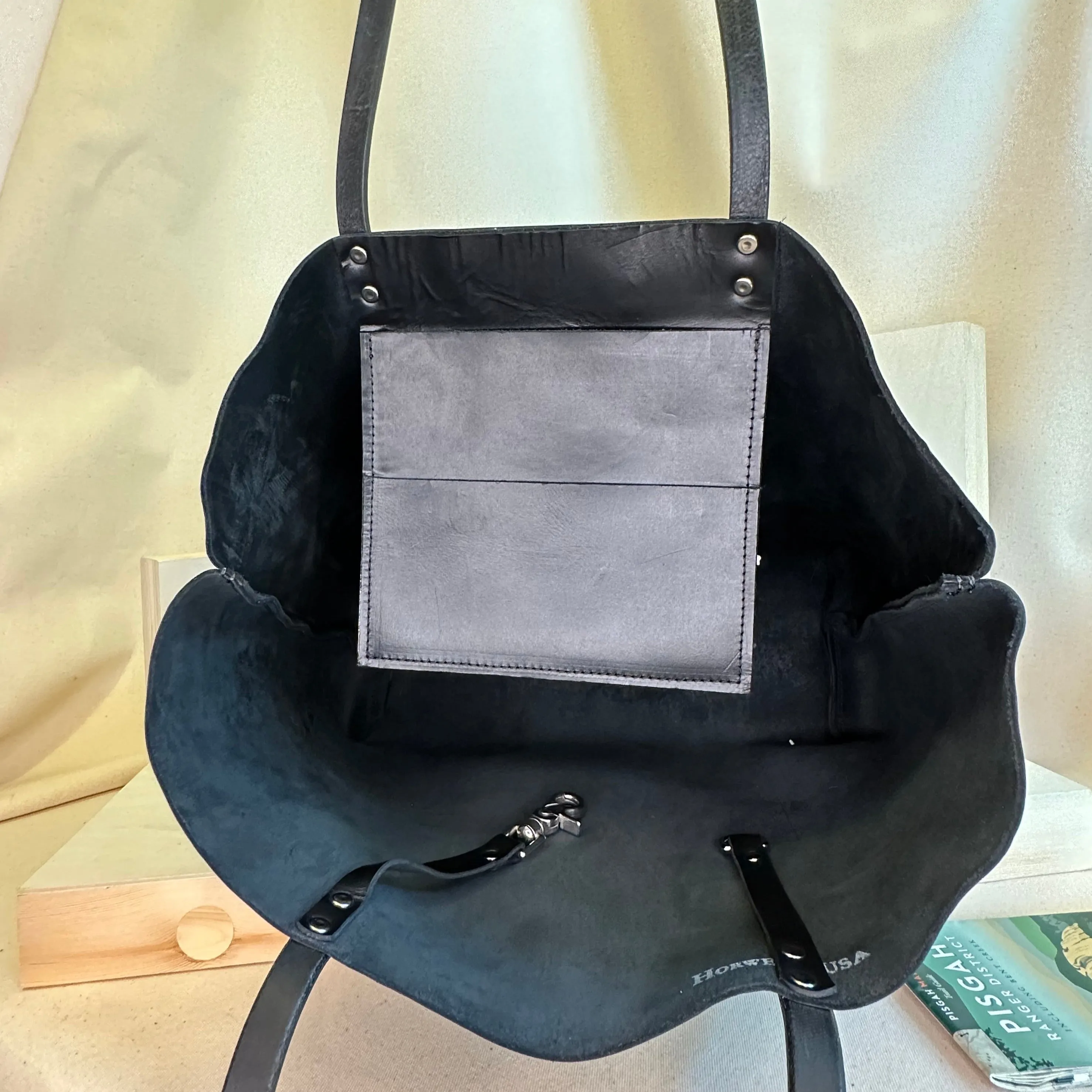 Black First Class Luxe Leather Tote Bag