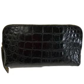 Box L. Black leather messenger bag with gold metals