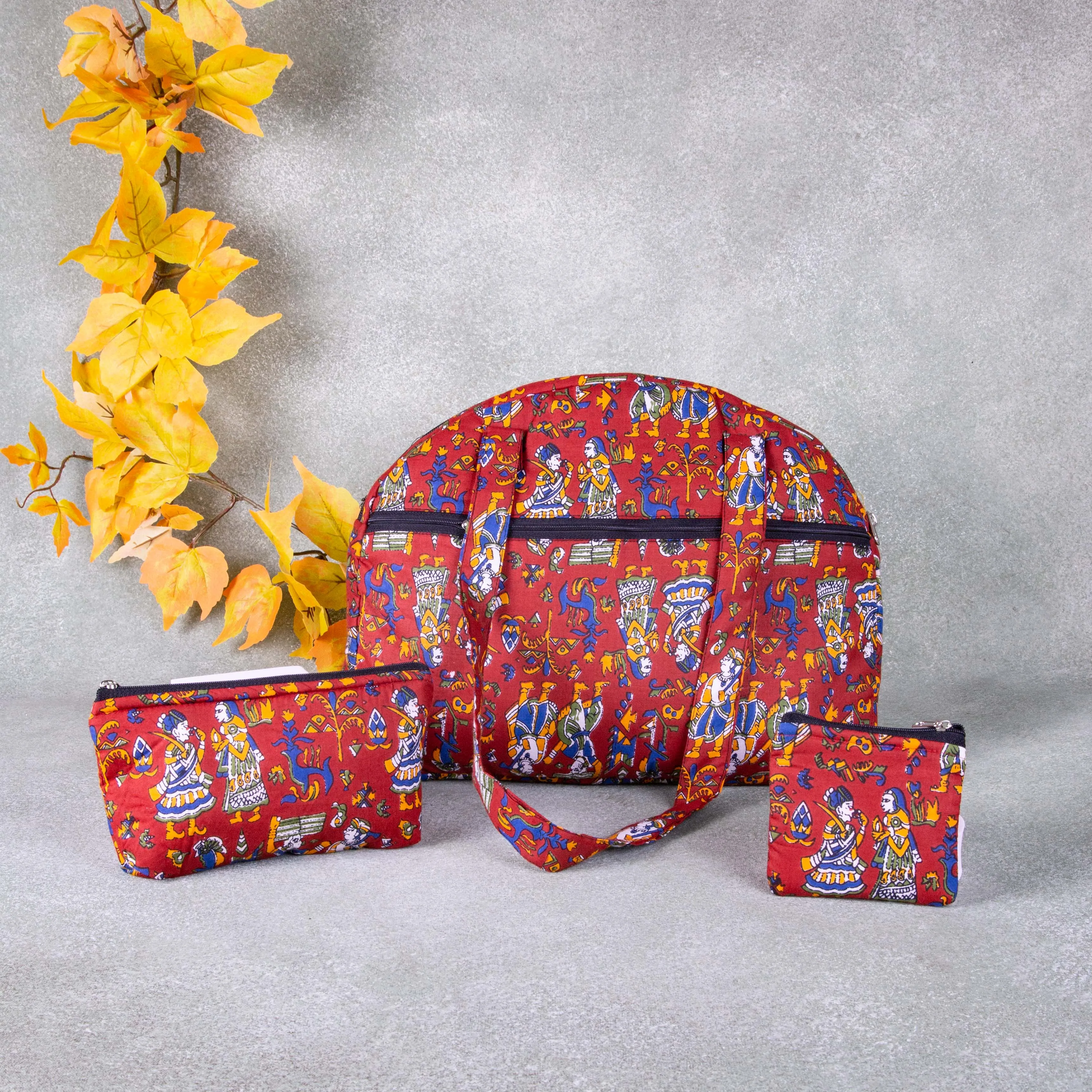 Bristlefront Everyday Tote Combo Red with Kalamkari Design