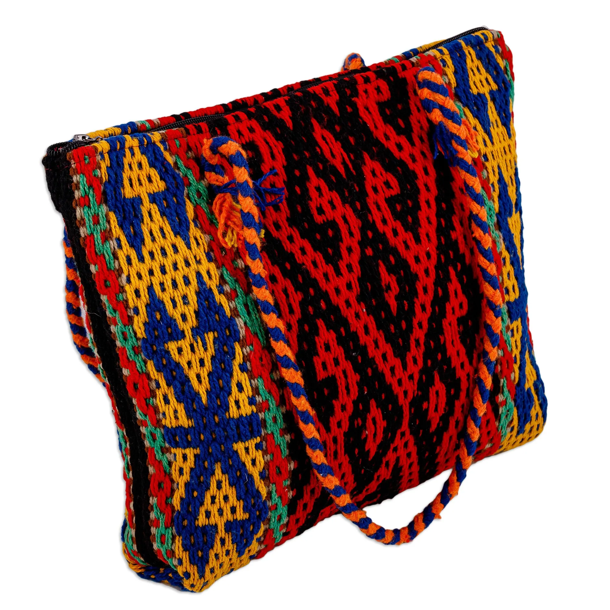 Classic Geometric-Patterned Colorful Cotton and Wool Handbag - Flaming Traditions | NOVICA