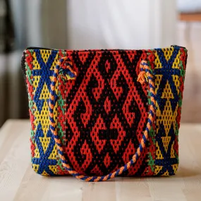 Classic Geometric-Patterned Colorful Cotton and Wool Handbag - Flaming Traditions | NOVICA