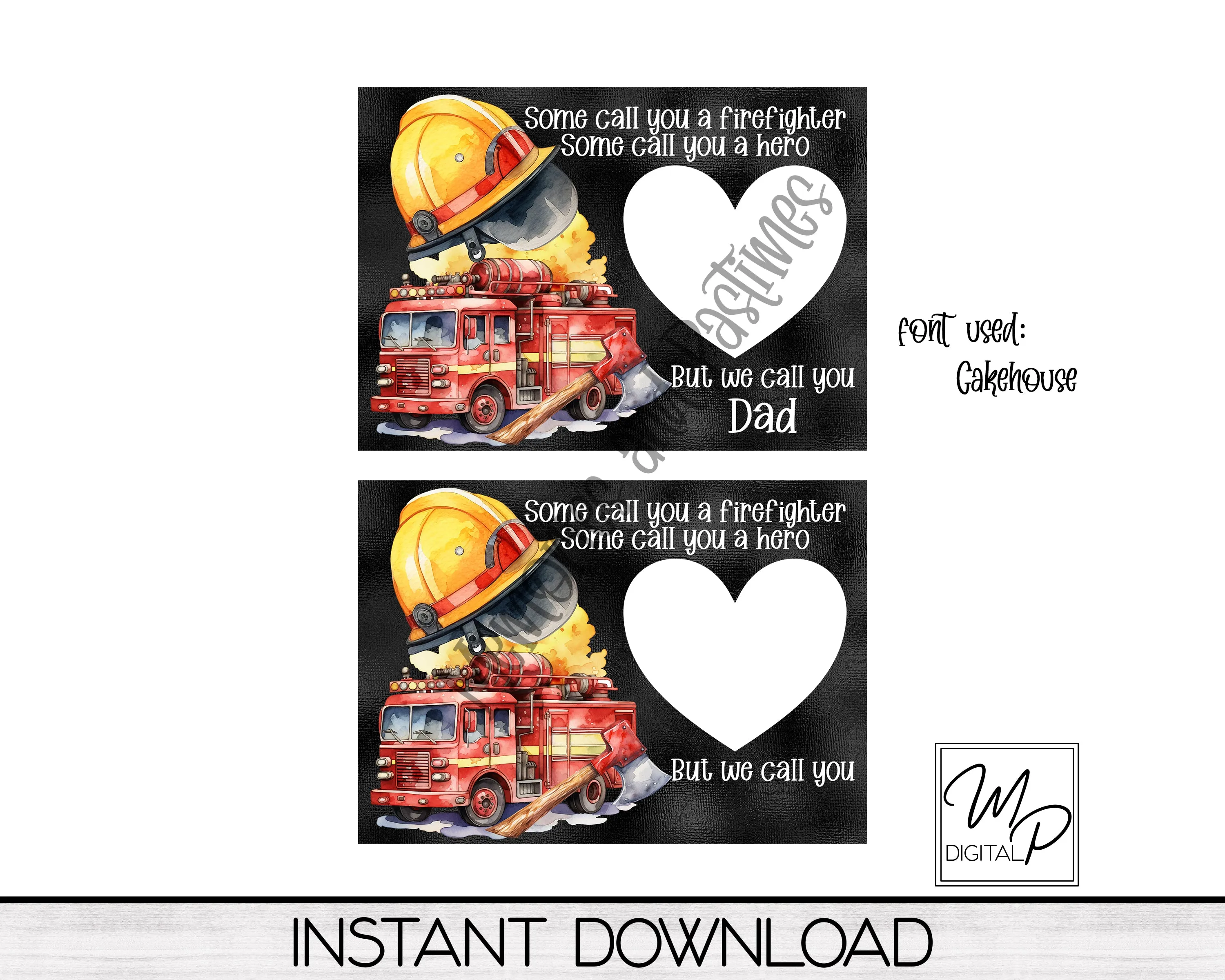 Colorful Firefighter Photo Frame, PNG Sublimation Digital Download, Commercial Use
