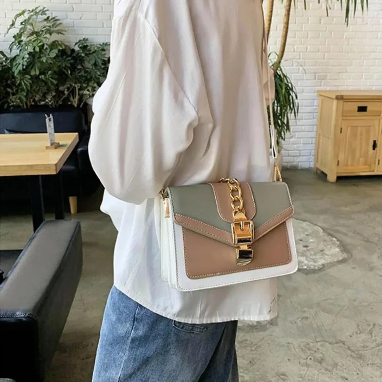 Contemporary Two-Tone Chain Crossbody Bag