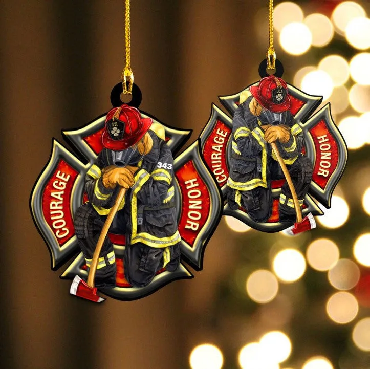 Custom Number Firefighter Logo Ornament, Xmas Acrylic Ornament for Home