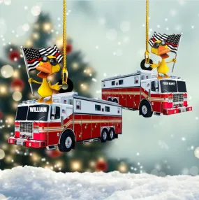 Customized Funny Duck Firefighter Truck Acrylic Ornament for Fireman