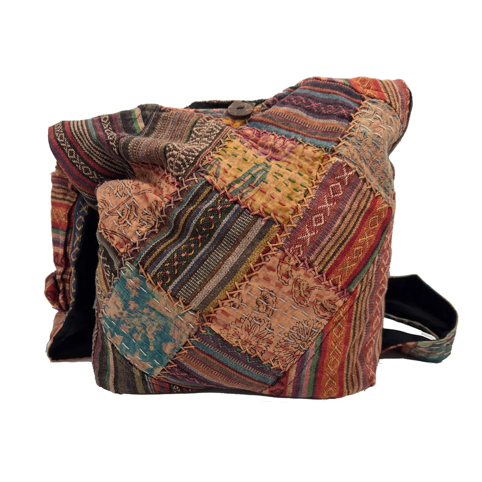 Diamond Patch and Quilted Cotton Shoulder Bag