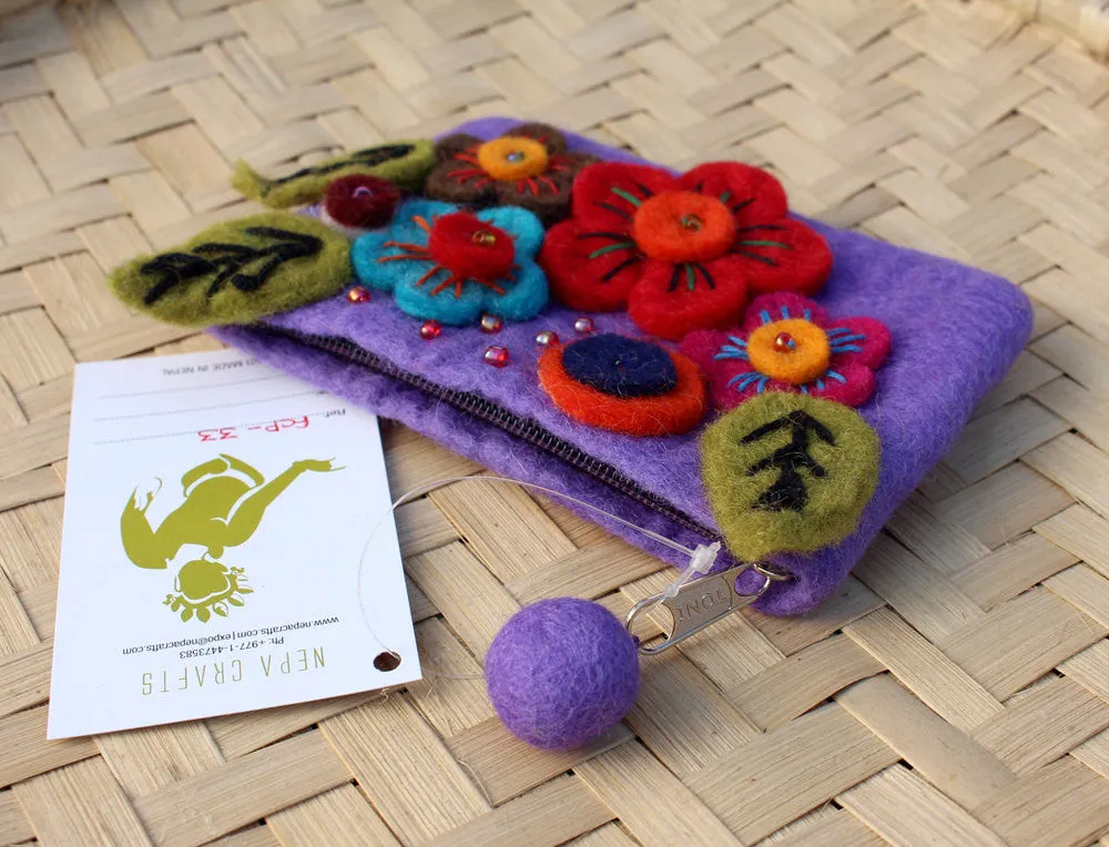 Felt Coin Purse decorated with flower & Beads
