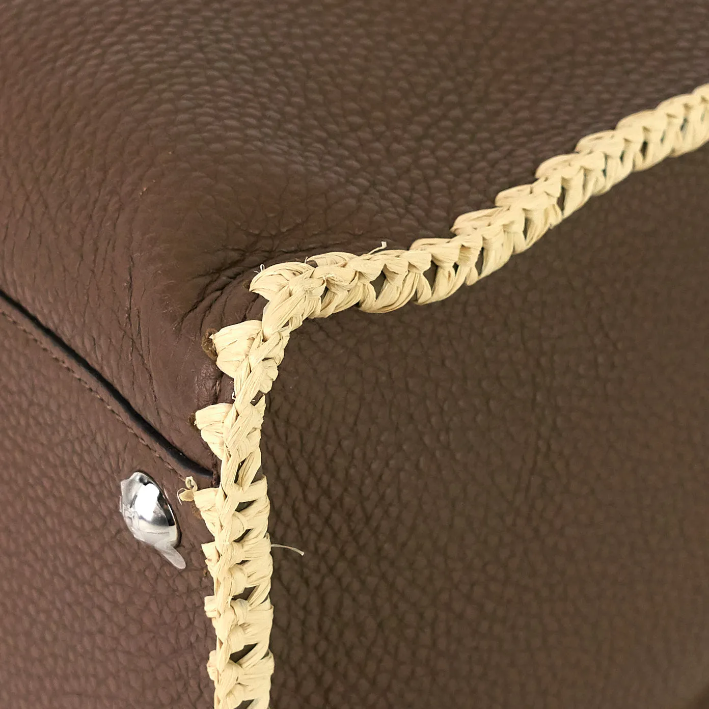 FENDI Peekaboo X-Lite Large Pebbled Calfskin and Raffia Tote Bag