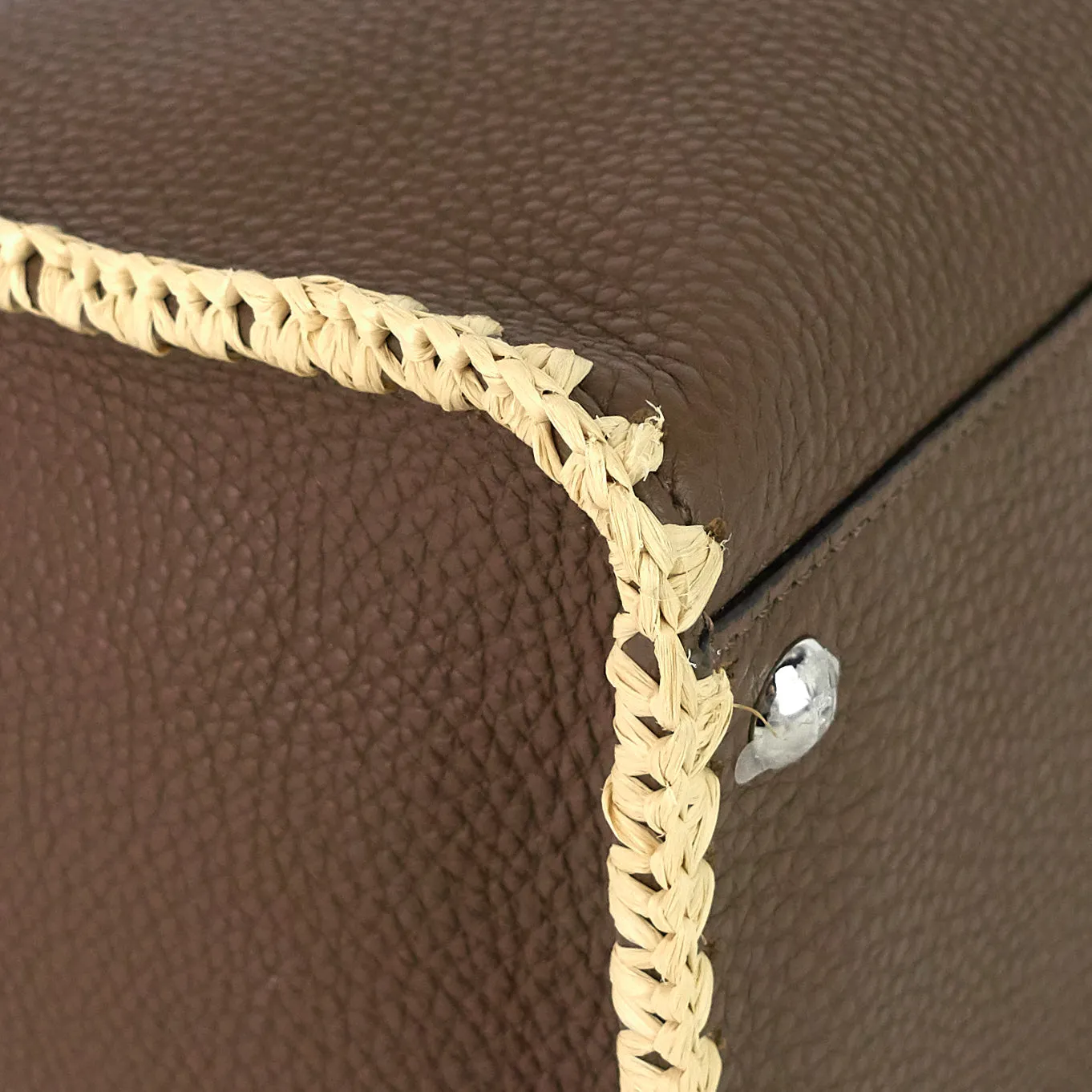 FENDI Peekaboo X-Lite Large Pebbled Calfskin and Raffia Tote Bag