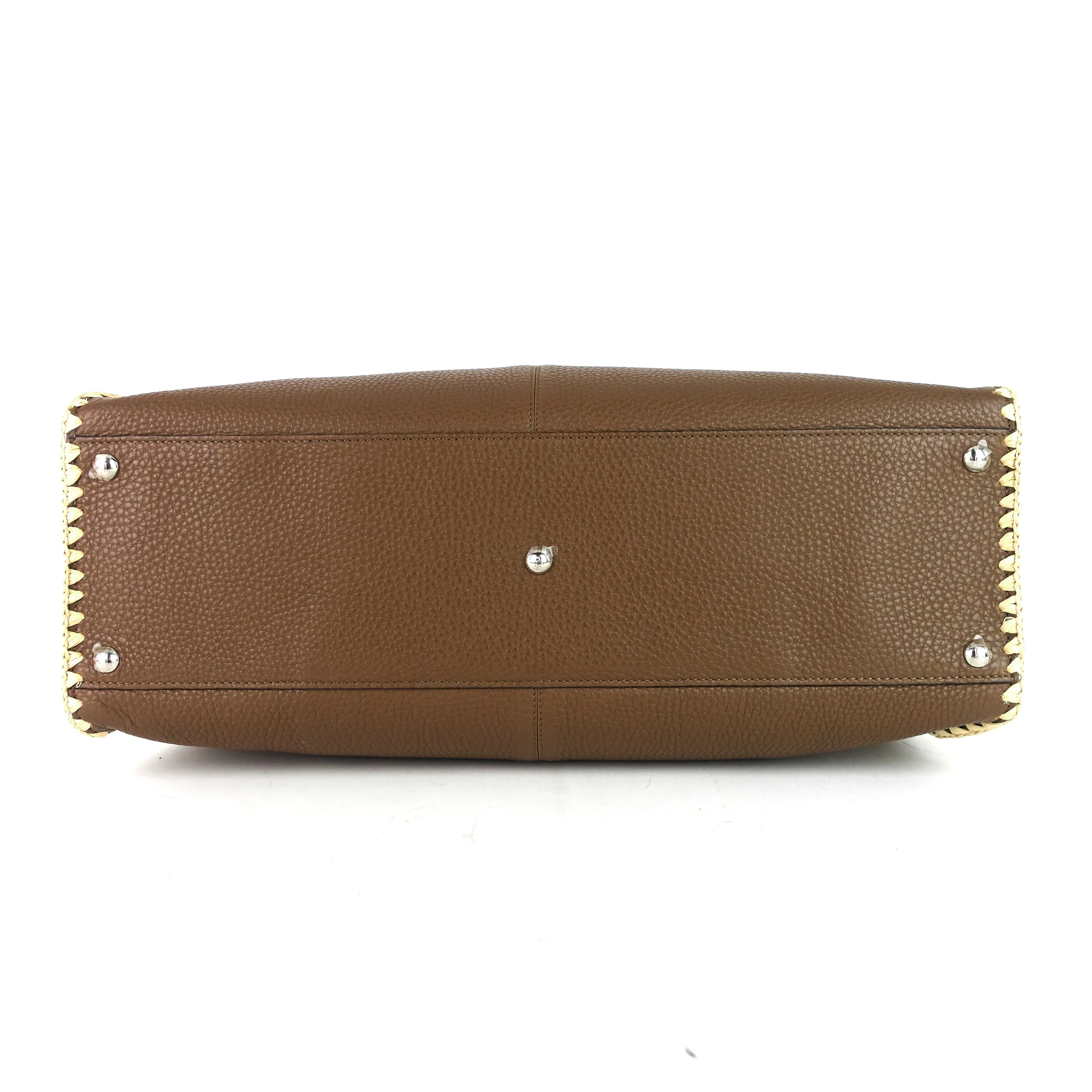 FENDI Peekaboo X-Lite Large Pebbled Calfskin and Raffia Tote Bag