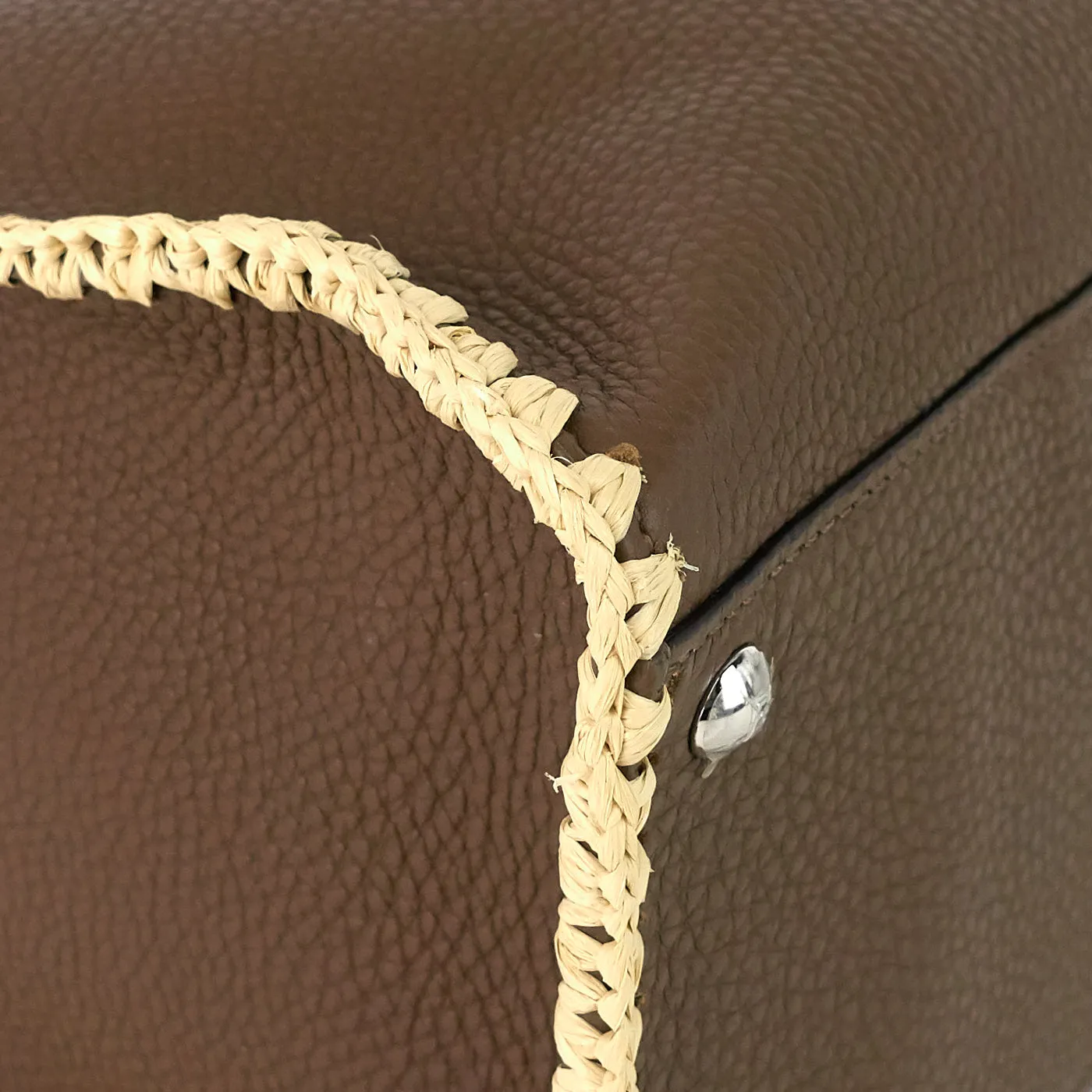 FENDI Peekaboo X-Lite Large Pebbled Calfskin and Raffia Tote Bag