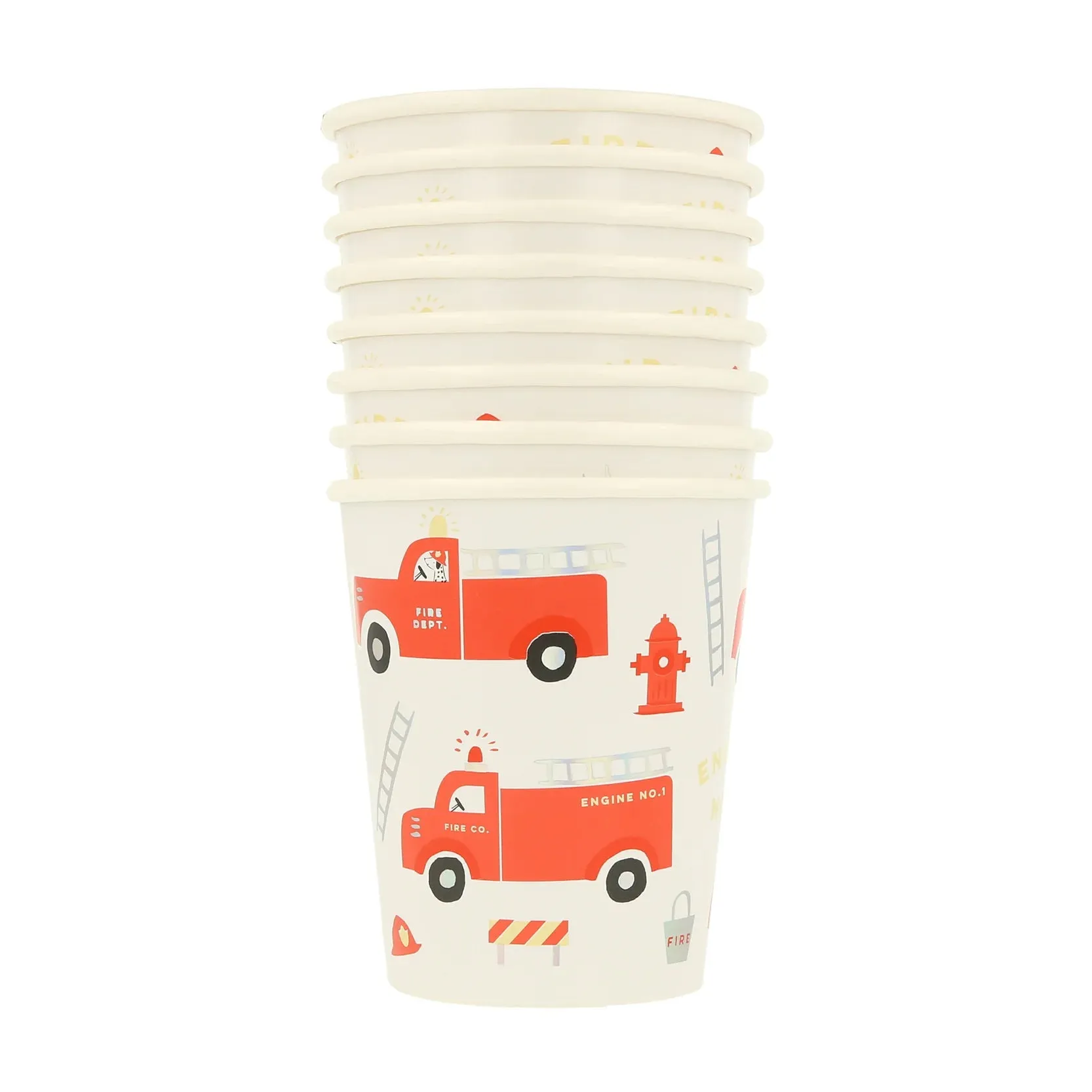 Fire Truck Party Cups, Set of 8 Fire Truck-Themed Paper Cups by Meri Meri