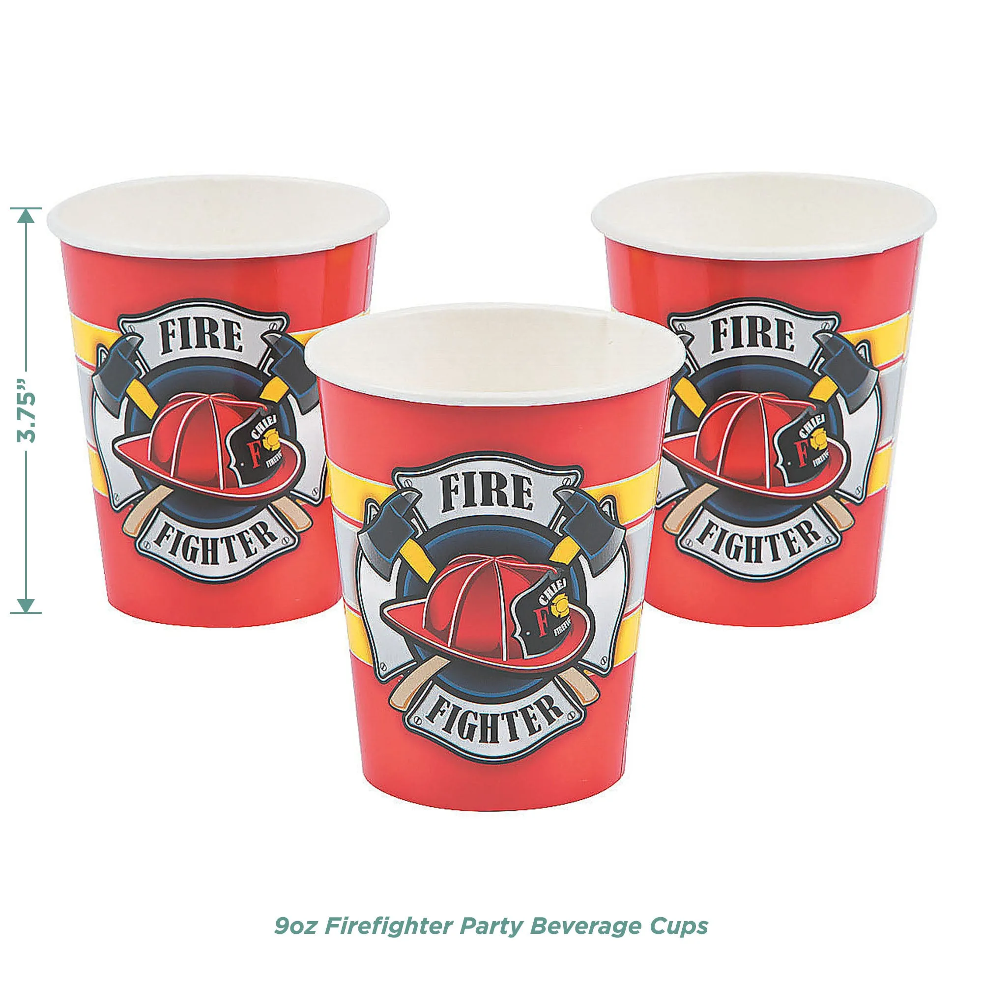Firefighter Dessert Party Pack - Paper Plates, Napkins, Cups, Table Cover, and Hanging Decorations Set (Serves 16)