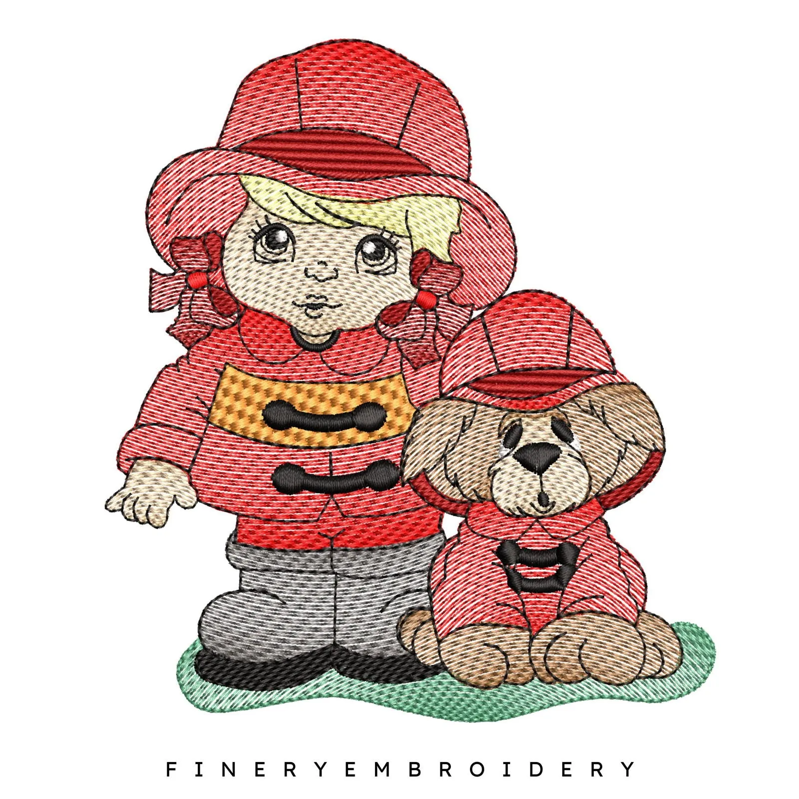 Firefighter Kids and Dog Embroidery Design Pack  | FineryEmbroidery