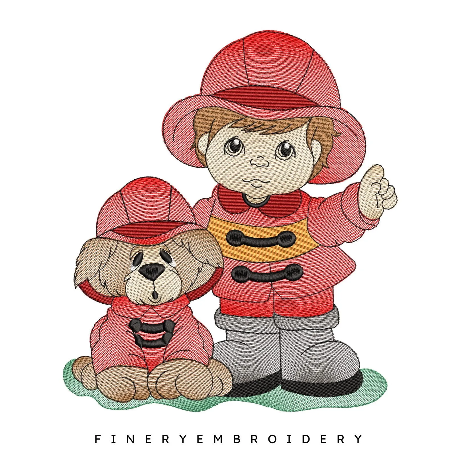 Firefighter Kids and Dog Embroidery Design Pack  | FineryEmbroidery