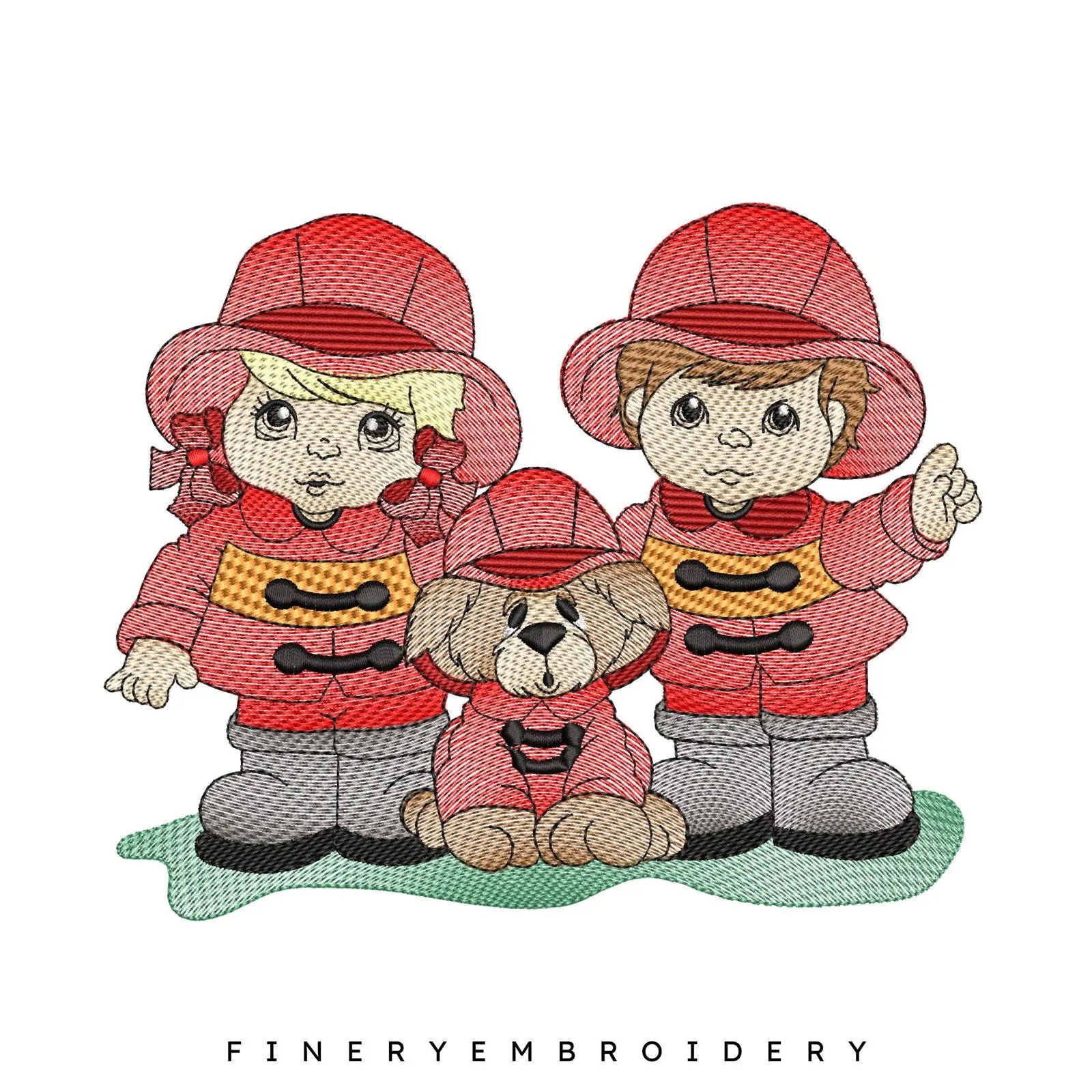 Firefighter Kids and Dog Embroidery Design Pack  | FineryEmbroidery