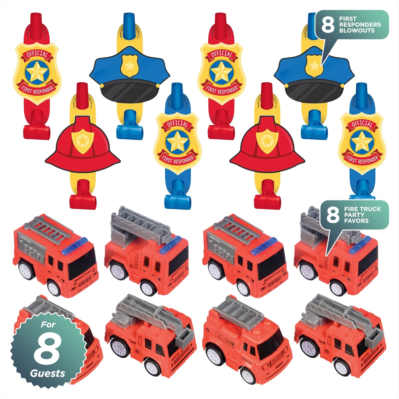 Fireman Party Fire Truck Party Favors and First Responder Blowouts for 8 Guests