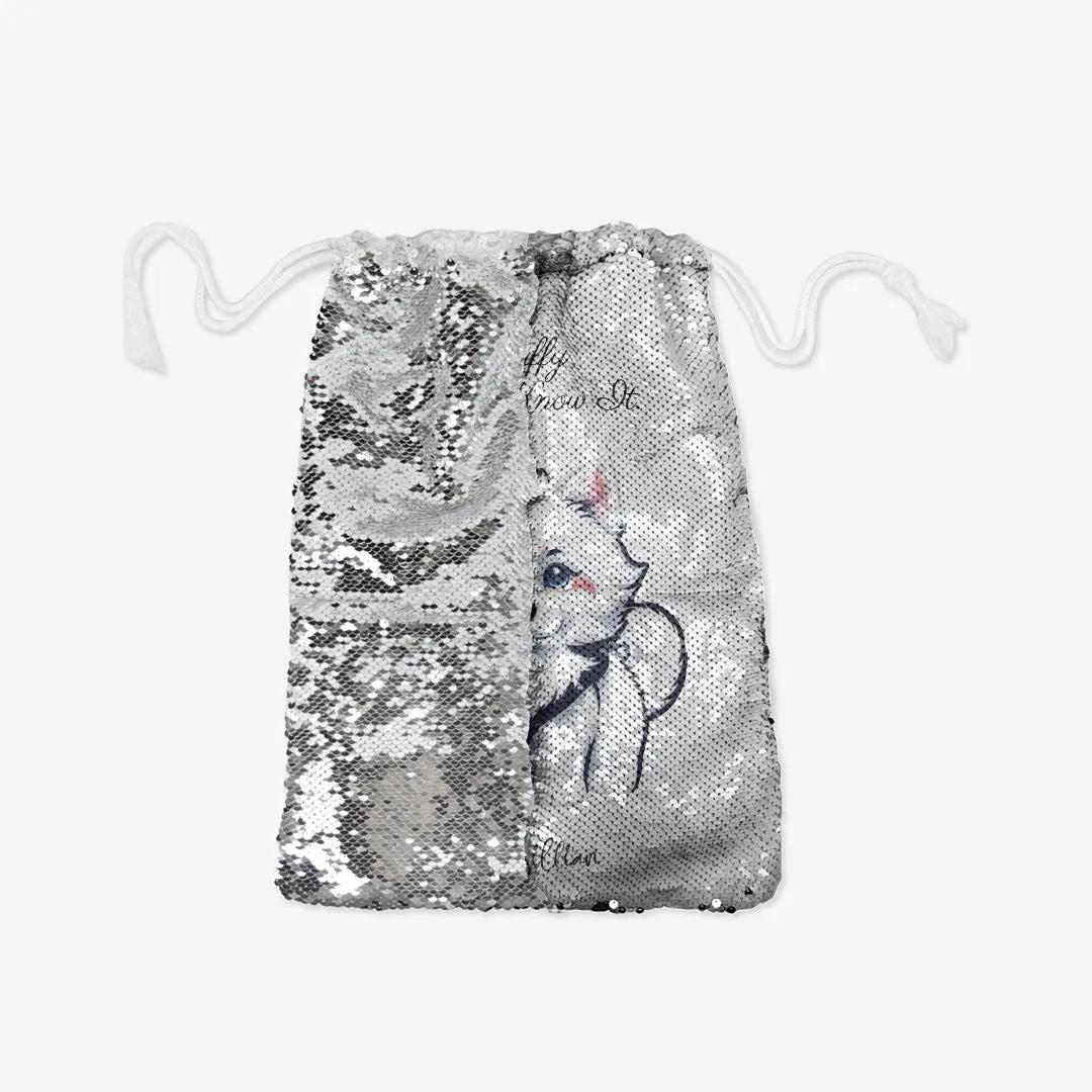 Fluffy Pup - Sequin Reversible Pull String Bag